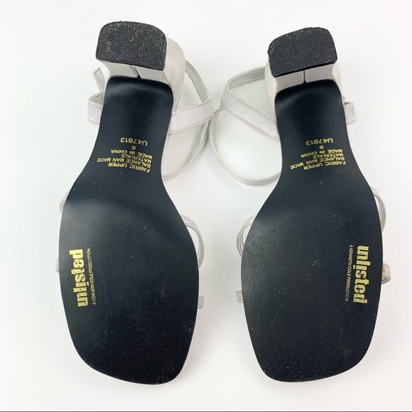 Unlisted Satin Grey Square Toe 90s Slingback Ankle Mini Heels 6 - Picture 9 of 12